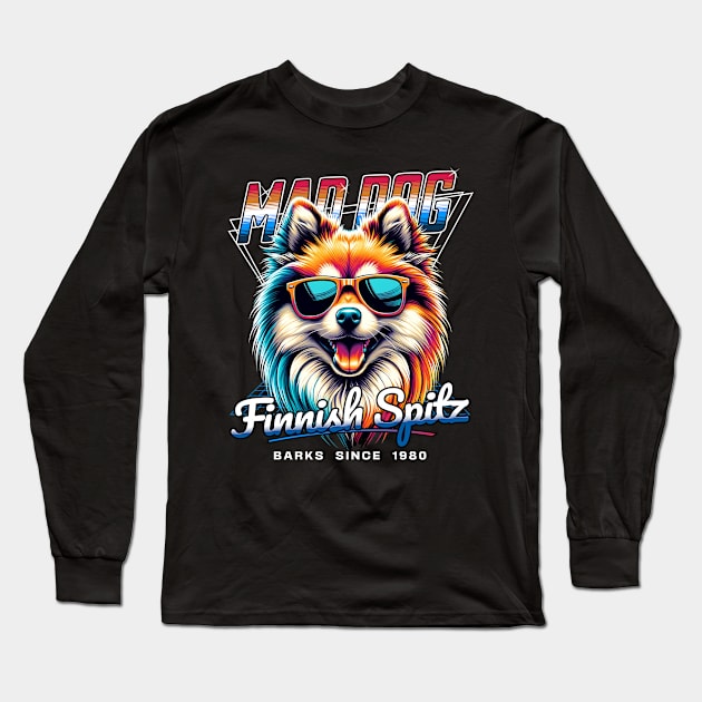 Mad Dog Finnish Spitz Dog Long Sleeve T-Shirt by Miami Neon Designs